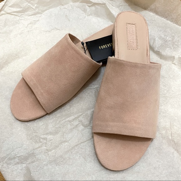 F21 Pink Faux Suede Slides 💗 - Picture 1 of 6